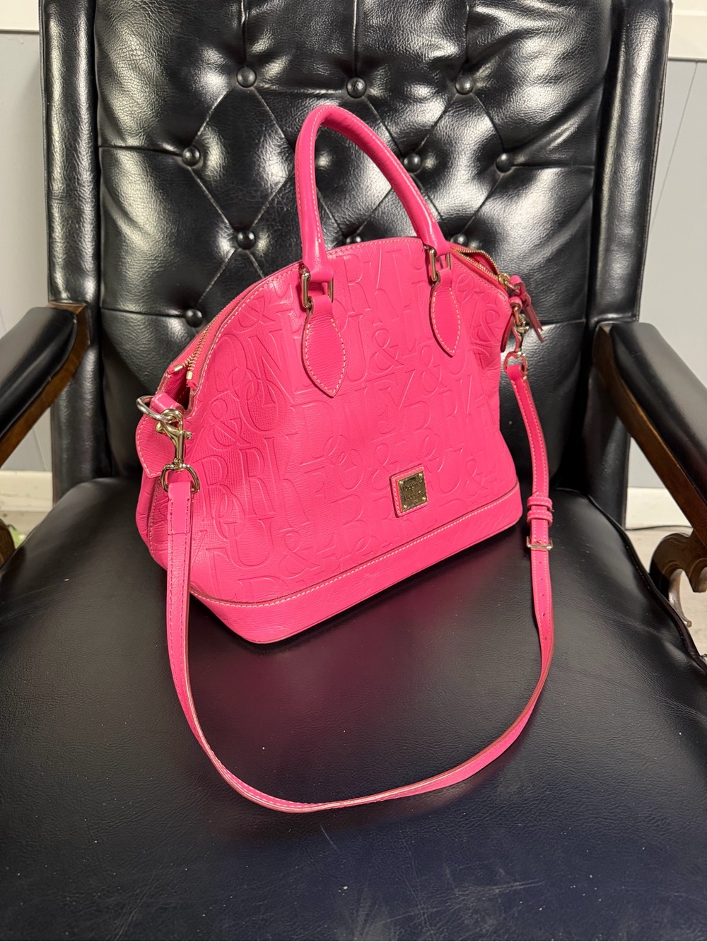 Dooney & Bourke Bright Pink Embossed Dome Satchel - Picture 2 of 8